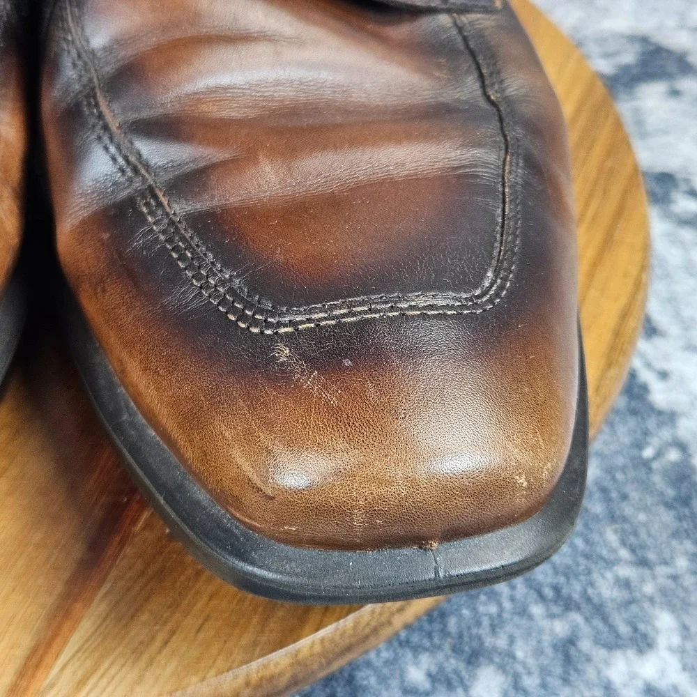 ECCO Mens Shoes 45 US 11 Brown Burnished Leather Apron Toe Derby Shock Point